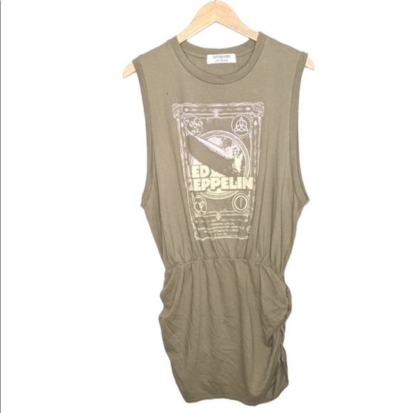 Daydreamer Dresses & Skirts - Daydreamer Free People Led Zeppelin Poster Mini Tee Dress in Moss Size XL